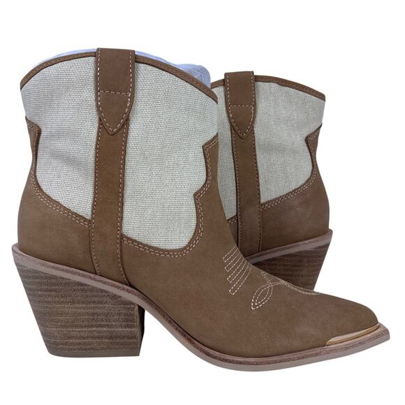 Dolce Vita Nashe Western Boots Women's 9 Tan Leather Ivory Pointed Toe Pull On - Picture 6 of 11